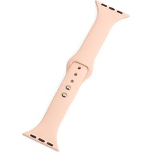 Quse Apple Watch Series 10/11 42mm & 41mm-40mm-38mm ile Uyumlu Slim Model İnce Silikon Kordon, Kum Pembesi