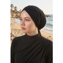Melodi Scarf Tesettür Yüzücü Çapraz Deniz Havuz Bonesi - Mayo Üstü Çapraz Bone - Arkadan Bağlamalı Çapraz Bone Siyah