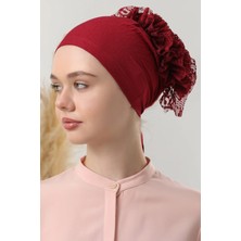 Melodi Scarf Kadın Tesettür Önü Dikişsiz Fırfırlı Penye Bone Bordo