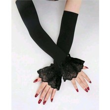 Melodi Scarf Kadın Tesettür Dantelli Kolluk - Penye Dantel Kolluk Siyah