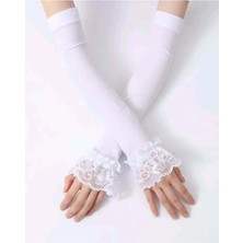 Melodi Scarf Kadın Tesettür Dantelli Kolluk - Penye Dantel Kolluk Beyaz
