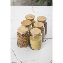 Esranın Dünyası 6 Lı Set Bambu Kapaklı Cam Kavanoz & Erzak Saklama Kabı 800 ml Orta Boy ( Vakum Kapak )