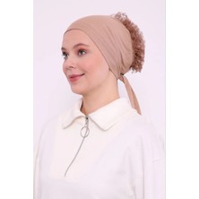 Melodi Scarf Kadın Tesettür Önü Dikişsiz Fırfırlı Penye Bone Sütlü Kahve