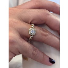 Stelle Jewelry Xuping Kadın Kare Zirkon Taşlı Tektaş Model Gold Yüzük Numaralı Ölçülü Yüzük