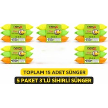 Esranın Dünyası Nerox Magic Sihirli Sünger 3'lü 5 Paket Toplam 15 Adet Çok Amaçlı Temizlik Süngeri Mutfak Bulaşık Banyo Temizlik Süngeri