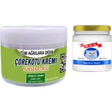 Esranın Dünyası 2 Tane Çörek Otu Kremi 150 ml Büyük Boy Krem + Snow Kitten 50 ml Menthol Balm / Kas Diz Dirsek Sırt Bel Iskelet Agrilarina Masaj Seti