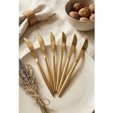 Esranın Dünyası 6'lı Lüks Gold Paslanmaz Çelik Yemek Bıçağı Seti (21 Cm)