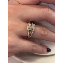 Stelle Jewelry Xuping Kadın Baget Taşlı Gold Yüzük Ikili Gövde Tasarımlı Numaralı Yüzük