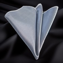 Exve Exclusive Gümüş Jakar Dokuma Sade Tek Renk Klasik Cep Blazer Ceket Yaka Aksesuar Mendil