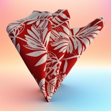 Exve Exclusive Kırmızı Beyaz Hawaii Yaprak Desenli Viskon Cep Blazer Ceket Yaka Aksesuar Mendil