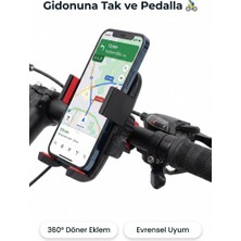 Evgereçlerim Bisiklet ve Motosiklet Gidon Tipi Telefon Tutucu, Kilitli Mekanizmalı Mini Tablet Uyumlu Stand