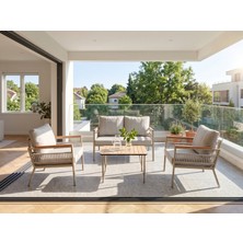 Todek Home Liora 4 Parça Cappuccino Boyalı Metal Örgülü Balkon Bahçe Oturma Grubu