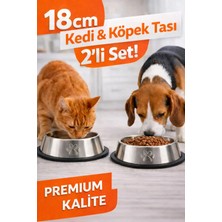 2 Adet Paslanmaz Çelik Yavru Kedi Köpek Mama ve Su Kabı 18CM