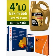 Bosch Peugeot 206+ 1.4 Benzin Filtre Bakım Seti-Supermax Oil 5W30 5lt (2010-2013) 4 Lü