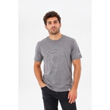 Erkek Gri Bisiklet Yaka Taşlı Pamuk Tişört Günlük Rahat Kesim Kısa Kollu T-Shirt