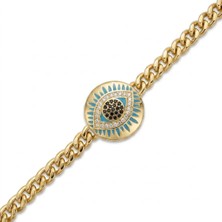 Zeino Mavi Göz Figürlü Zirkon Taşlı Gurmet Bileklik  - 14K Altın Kaplama - 17+5 cm