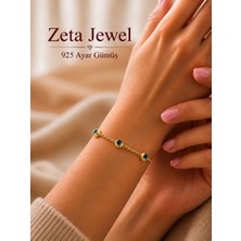 Stil Jewel Zeta Jewel 925 Ayar Gümüş Sarı Yaldızlı Cam Göz Yıldız Bileklik | Nazar Boncuklu Kadın Bileklik Hediye Kutulu