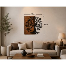Runc Design Hayat Ağacı Ahşap Duvar Dekoru | Ceviz Zemin Siyah Katmanlı Lazer Kesim Salon Tablosu