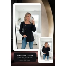 Vitaliselan Fashion Kadın Uzun Kollu Düğmeli Mevsimlik Bluz – Yumuşak Dokulu, Esnek ve Sıcak Tutan Kumaş