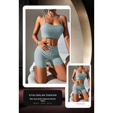 Vitaliselan Fashion Kadın Açık Mavi Şortlu Kaşkorse Gecelik Takım