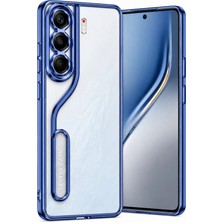 Teknomoda Tecno Camon 40 4g Kılıf Logo Yeri Açık Kamera Lens Korumalı Renkli Kenarlı Şeffaf Silikon Mavi