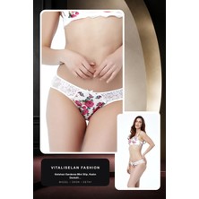 Golshan Gardenia Mini Slip, Kadın Dantelli Çiçek Baskılı Ekru Normal Bel Külot | Vitaliselan Fashion