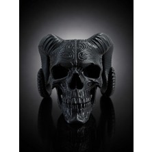 Demirhan3D 💀🖤 Boynuzlu Kafatası Dekoratif Figür – Gotik Masaüstü Dekoru | Siyah Pla 3D Baskı | Koleksiyonluk Heykel