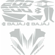 Bajaj Pulsar NS200 Uyumlu Beyaz Sticker Set