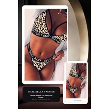 Vitaliselan Fashion Kadın Leopar Desenli Yazı Detaylı Ipli Sütyen Takımı