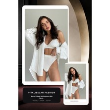 Vitaliselan Fashion Kadın Beyaz Yüksek Bel Dolgusuz Slip Takım