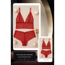 Vitaliselan Fashion Kadın Kırmızı Dantel Bralet Şort Takımı – Tutkulu ve Çekici Iç Giyim
