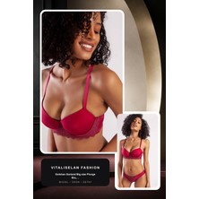 Golshan Garland Big Size Plunge Bra, Şarap Rengi Konforlu ve Şık Sütyen | Vitaliselan Fashion
