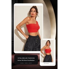 Vitaliselan Fashion Kadın Kırmızı Tek Omuz Crop Büstiyer