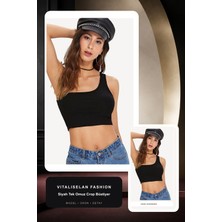 Vitaliselan Fashion Kadın Siyah Tek Omuz Crop Büstiyer