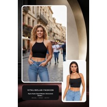 Vitaliselan Fashion Kadın Siyah Belden Bağlamalı Şık Büstiyer