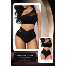 Vitaliselan Fashion Kadın Siyah Yüksel Bel Tül Detaylı Sütyen Külot Takımı