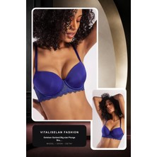 Golshan Garland Big Size Plunge Bra, Saks Mavi Konforlu ve Şık Sütyen | Vitaliselan Fashion