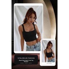 Vitaliselan Fashion Kadın Siyah Kalın Askılı Crop Top Büstiyer