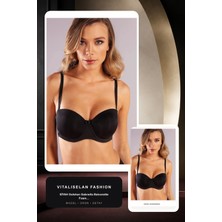 Vitaliselan Fashion Golshan Gabrıella Balconette Foam Cup Bra, Siyah Konforlu ve Şık Sütyen, Strapless | Vitaliselan Fas