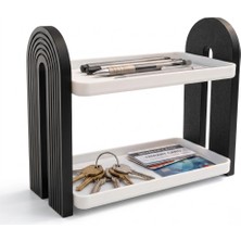 Atatuğ Hediyelik Iki Katlı Masa Üstü Organizer - Art Deco Tasarım, Siyah/beyaz