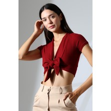Şiir Rocha Kadın Slim Fit Yumuşak Dokulu Önden Bağlamalı Bluz & Hırka & Bolero - BORDO