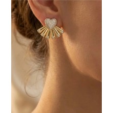 Deniz Accessories Kalpli, Gold Yelpaze Küpe