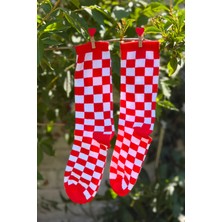 Lou Socks Unisex Kırmızı Dama Desenli Renkli Soket Çorap