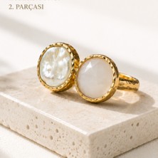 Riody Atelier No.02 Ayarlanabilir Gold Kadın Yüzük | Doğal Sedef ve Beyaz Doğal Taş Dual Stone