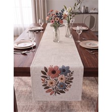 Nunuteks Çiçek Desenli Runner | Nakış Görünümlü 3D Dijital Baskı | 40X140 cm | Raşel Kumaş