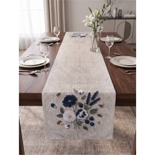 Nunuteks Çiçek Desenli Runner | Nakış Görünümlü 3D Dijital Baskı | 40X140 cm | Raşel Kumaş