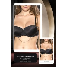 Siyah Zincir Detaylı Askısı Çıkarılabilir Push-Up Sütyen, Kadın Iç Giyim | Vitaliselan Fashion