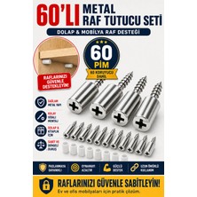 Open City 60'lı Metal Raf Tutucu Pimi ve Beyaz Koruyucu Kapak Dolap Kitaplık Mobilya Raf Destek Seti 120 Parça