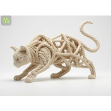 Sepetzone Halat Kedi Figürü - Dekoratif Halat Örgülü Kedi Heykeli