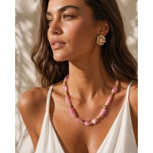 Solare Accessories Hematit Doğal Taş Detaylı Pembe Taşlı Kolye